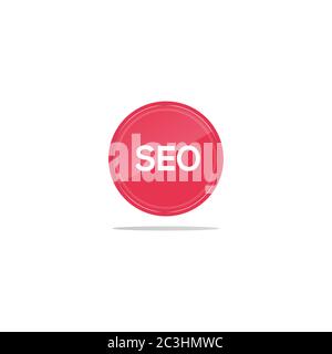 Writing seo in a red circle. There is a circular glass in front of the seo article. Stock Vector
