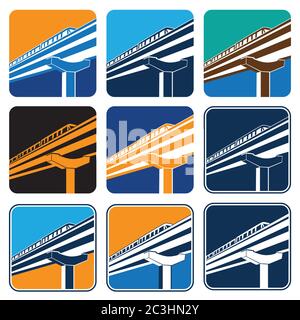 Vector illustration on the theme of urban transport. City train in different color options Stock Vector