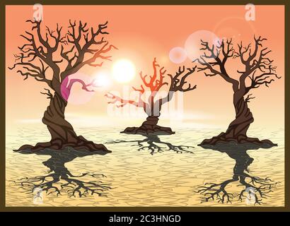 Stylized vector illustration of a desert with cracked earth. Seamless horizontally if needed Stock Vector