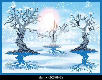 Stylized vector illustration of a winter forest. Seamless horizontally if needed Stock Vector