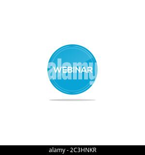 Writing webinar in a blue circle. There is a circular glass in front of the webinar article. Stock Vector