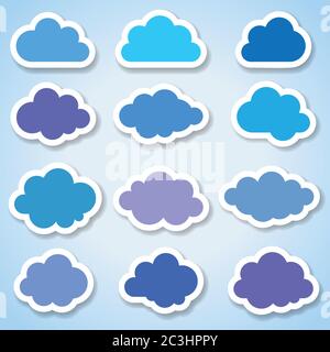 Set of 16 paper colorful cloud icons. Vector illustration Stock Vector