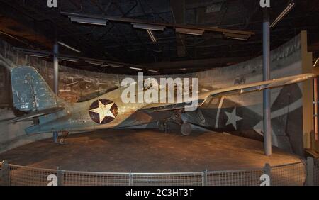 Grumman F4F Wildcat, an American carrier-based fighter aircraft, displayed at George H W Bush Gallery at National Museum of the Pacific War in Fredericksburg, Texas, USA Stock Photo