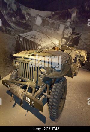 WW2 Jeep displayed at George H W Bush Gallery at National Museum of the Pacific War in Fredericksburg, Texas, USA Stock Photo