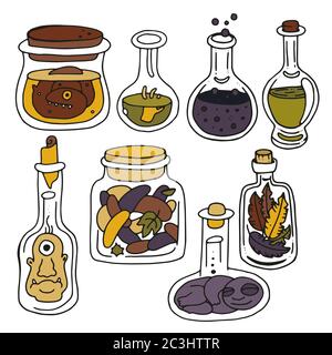 Vector collection of witch potions. Halloween set Stock Vector