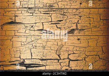 Distressed overlay golden wooden plank texture, grunge background. abstract halftone vector illustration Stock Vector