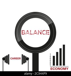 Balance post in magnifying glass on white background. Career and economy icon sets. Stock Vector
