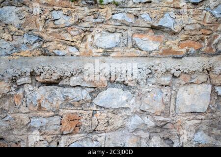 Vintage white beige color stone wall background and texture, building facade wall grunge material Stock Photo