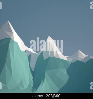 Low poly ice mountain. Vector design illustration. Futuristic polygonal background. Ocean background. Mountain illustration, outdoor adventure. Stock Vector