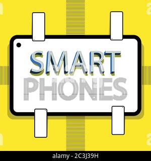Smartphone writing. Retro style design. The yellow background and the text in the middle sited on a box. Vector illustration study. Stock Vector