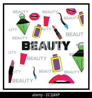 Cosmetic products on black and white background. Advertising poster design for beauty store, blog, magazine. Vector illustration. Stock Vector