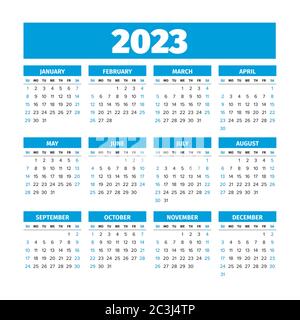 2023 Calendar with the weeks start on Sunday Stock Vector