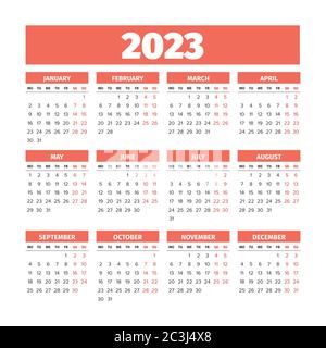 2023 Calendar with the weeks start on Monday