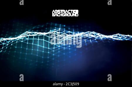 Network connection concept blue vector illustration. Futuristic hexagon perspective wide angle lanscape. Futuristic honeycomb concept. 3d landscape Stock Vector