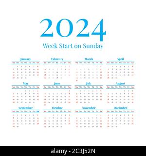 2024 Calendar with the weeks start on Monday Stock Vector Image & Art