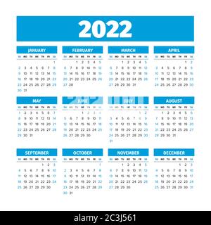 2022 Calendar with the weeks start on Sunday Stock Vector