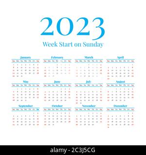 2023 Calendar with the weeks start on Sunday