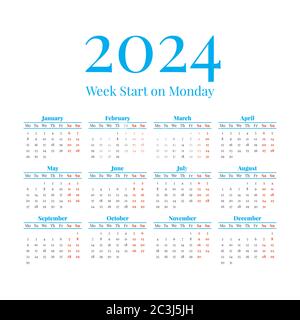 2023 Calendar with the weeks start on Monday Stock Vector