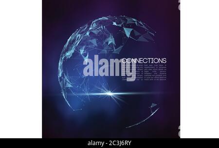 Network connection concept blue vector illustration. Futuristic hexagon perspective wide angle lanscape. Futuristic honeycomb concept. 3d landscape Stock Vector