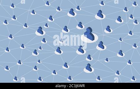 Social network media global people communication information sharing flat 3d web isometric infographics vector illustration. Network connection Stock Vector