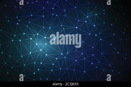 Network connection concept blue vector illustration. Futuristic hexagon perspective wide angle lanscape. Futuristic honeycomb concept. 3d landscape Stock Vector