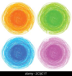 colorful pencil hand drawn circles, abstract vector illustration Stock Vector