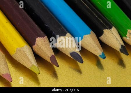 New Pencils Textured Set on a Colored Background Stock Photo