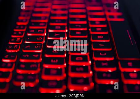 Backlit red keyboard in dark Stock Photo