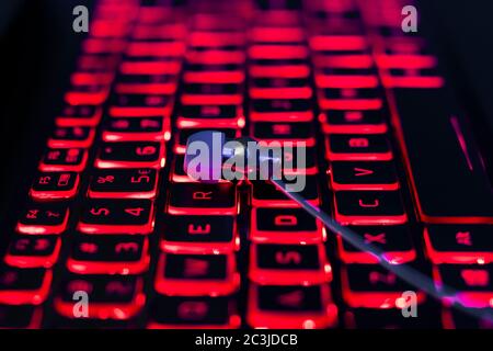 Backlit red keyboard in dark Stock Photo