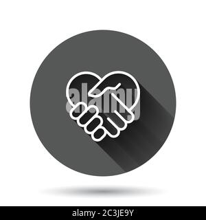 Handshake icon in flat style. Partnership deal vector illustration on black round background with long shadow effect. Agreement circle button business Stock Vector