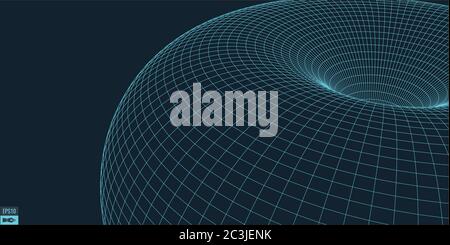 Wireframe vector torus background. Wormhole concept. Funnel perspective grid. Vector Illustration. Stock Vector