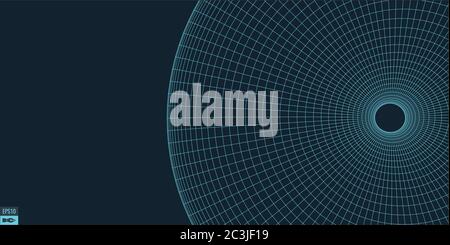 Wireframe vector torus background. Wormhole concept. Funnel perspective grid. Vector Illustration. Stock Vector