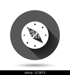 Compass icon in flat style. Navigation equipment vector illustration on black round background with long shadow effect. Journey direction circle butto Stock Vector