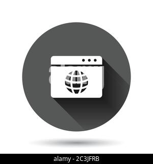 Website domain icon in flat style. Global internet address vector illustration on black round background with long shadow effect. Server circle button Stock Vector