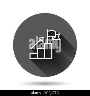 Stair with finish flag icon in flat style. Leadership challenge vector illustration on black round background with long shadow effect. Career growth c Stock Vector