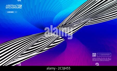 Optical illusion pop art 70s retro background. Geometrical design of hexagon mosaic with blue purple lilac gradient. Pattern psychedelic retro vector Stock Vector