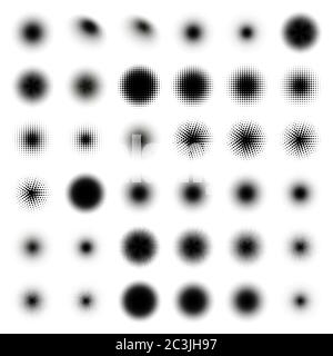 36 Halftone Circle BIG Set. Popart grange clipart. Abstract round halftone circle vector. Artistic artwork design of halftone circle dots on white Stock Vector