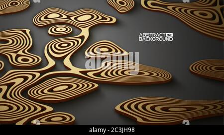 3d luxury background. Abstract gold on black modern concept. Paper cut vector wallpaper. Realistic illustration business template. Geometric luxury