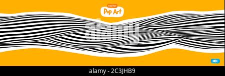 Abstract op art vector illustration, yellow orange background. Pop art checker background with optical illusion wave 3d illustration. Stock Vector