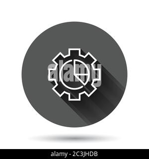 Workflow chart icon in flat style. Gear with diagram vector illustration on black round background with long shadow effect. Process organization circl Stock Vector