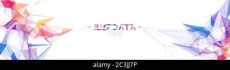 Big data web banner with colorful triangle particles. Information background with futuristic geometric triangle structure. Connection illustration Stock Vector