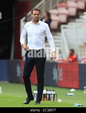 MIDDLESBROUGH, ENGLAND, JUNE 20TH - Middlesbrough head Coach Jonathan Woodgate during the Sky Bet Championship match between Middlesbrough and Swansea City at the Riverside Stadium, Middlesbrough on Saturday 20th June 2020. (Credit: Mark Fletcher | MI News) Credit: MI News & Sport /Alamy Live News Stock Photo