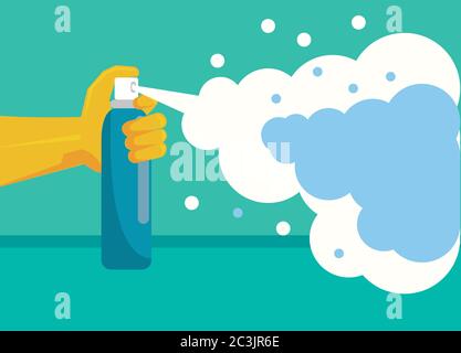 disinfect and clean activity with hand using splash bottle vector illustration design Stock Vector