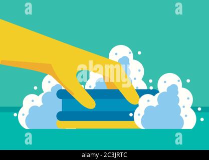 disinfect and clean activity with hand using spongue vector illustration design Stock Vector