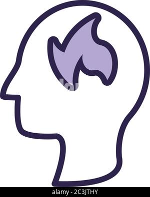 head human profile with fire flame line style icon vector illustration design Stock Vector