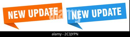 new update banner. new update speech bubble label set. new update sign Stock Vector