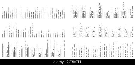 Set of six vector halftone dots and lines background. Black dots lines on white background. Stock Vector