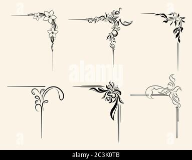 Set of decorative corners, design elements, elegant borders for your design, vector illustration Stock Vector