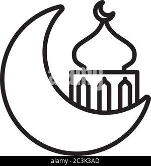 eid mubarak mosque cupule in moon line style icon vector illustration design Stock Vector