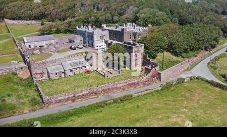 Aerial View of Dale Castle and Church, Pembrokeshire Wales, UK